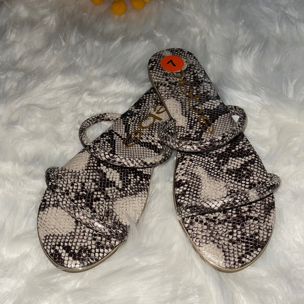 Bebe Issy Double Slim Strap Snakeskin Sandals NWT